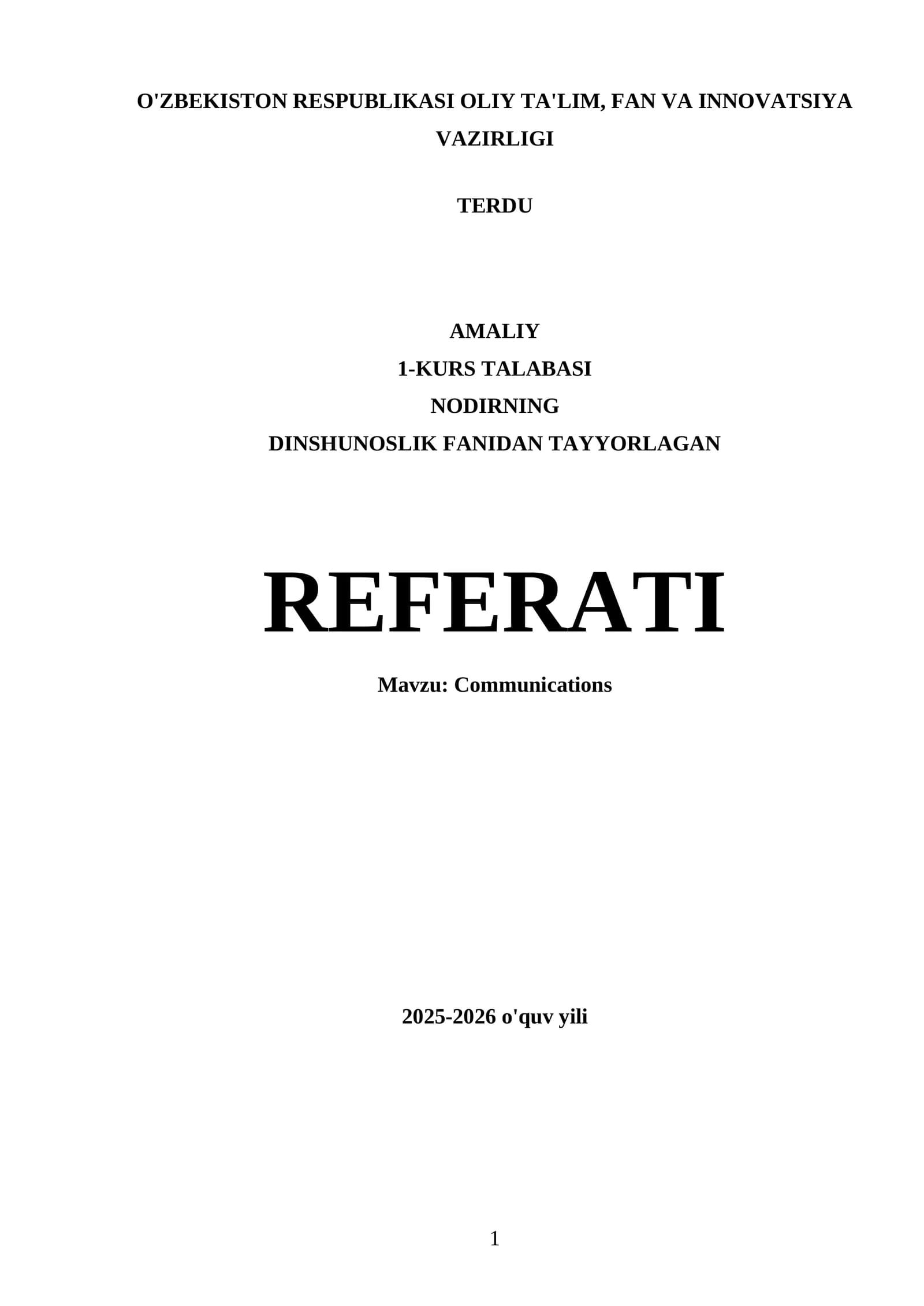 Nodirning Dinshunoslik Fanidan Tayyorlagan Referati