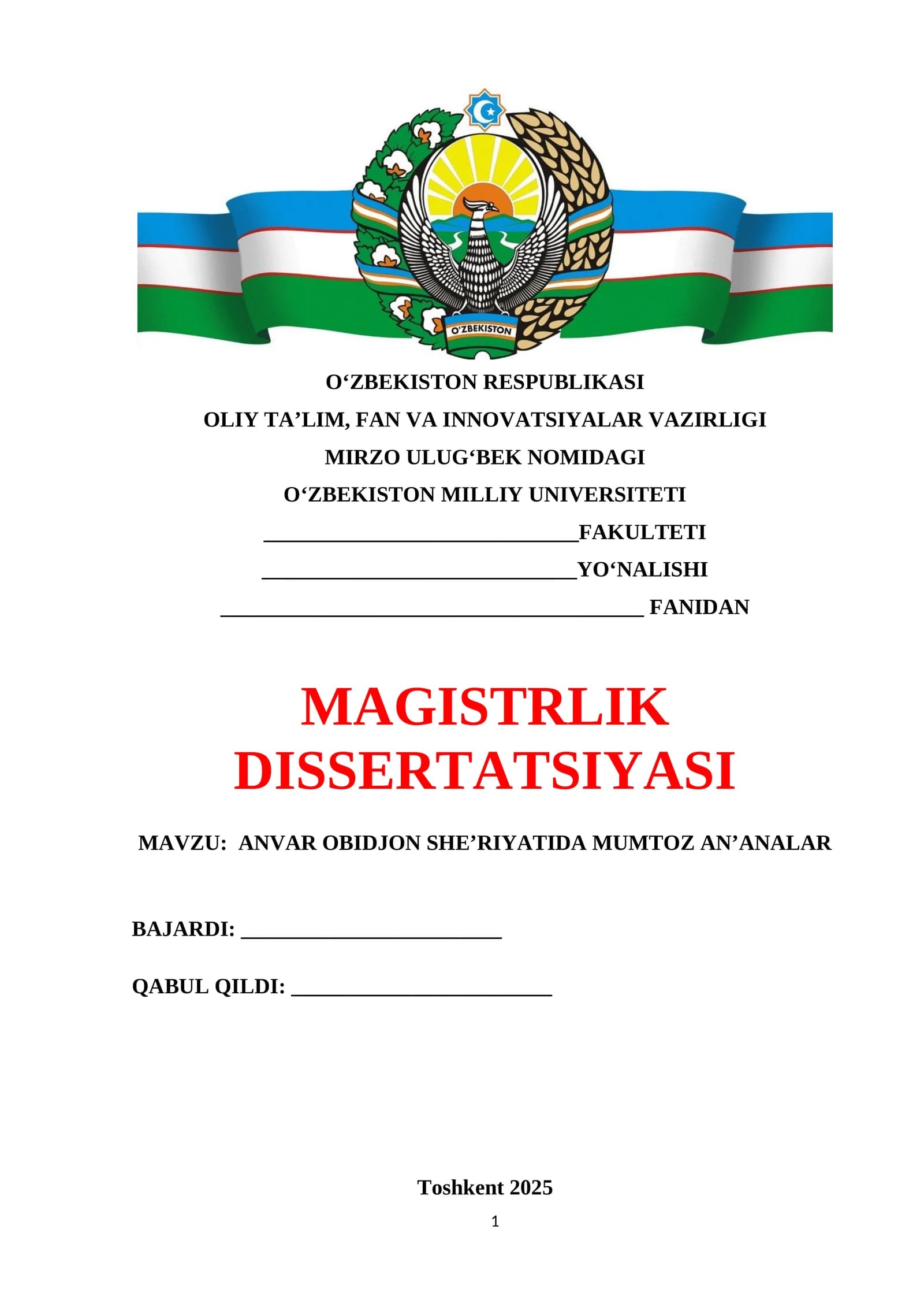 ANVAR OBIDJON SHE’RIYATIDA MUMTOZ AN’ANALAR