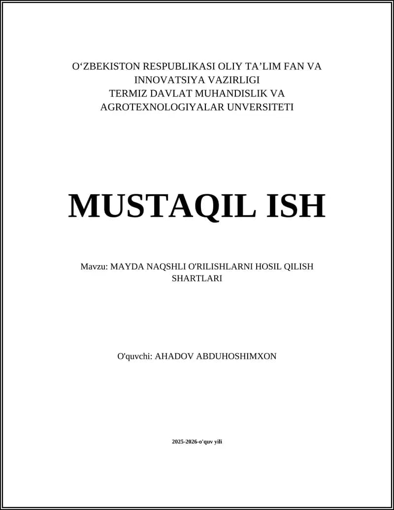 MAYDA NAQSHLI O'RILISHLARNI HOSIL QILISH SHARTLARI