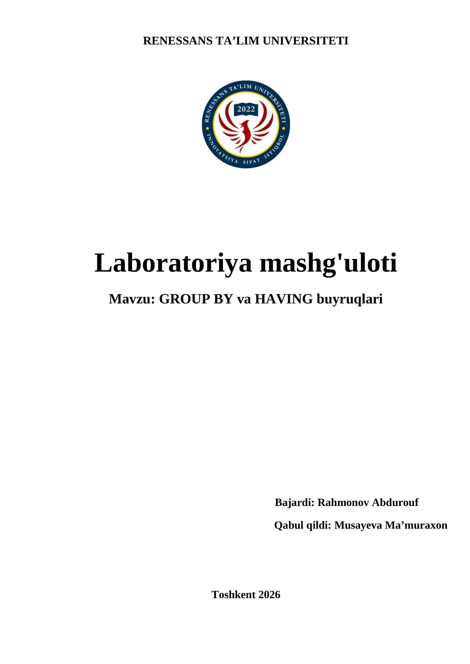GROUP BY va HAVING buyruqlari