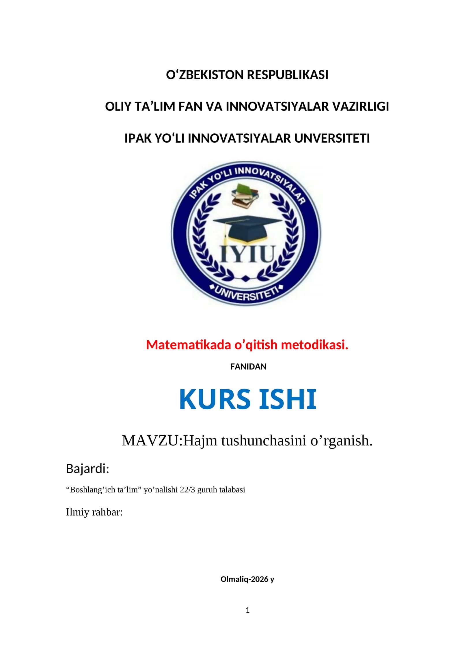 Matematikada o’qitish metodikasi