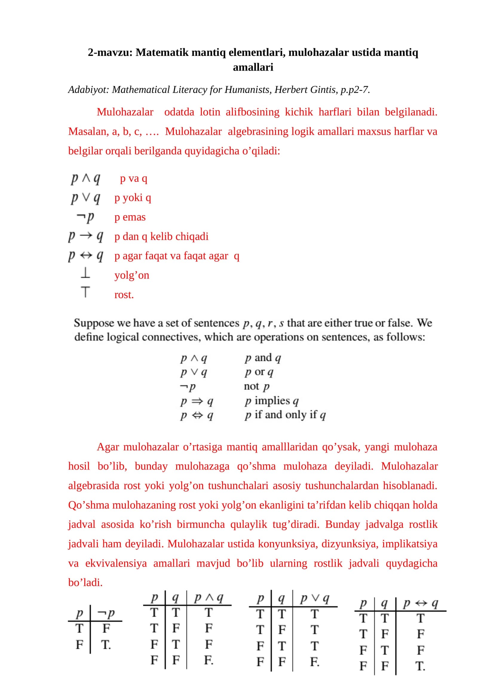 Matematik mantiq elementlari
