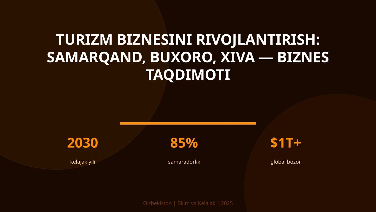 Turizm biznesini rivojlantirish: Samarqand, Buxoro, Xiva — biznes taqdimoti