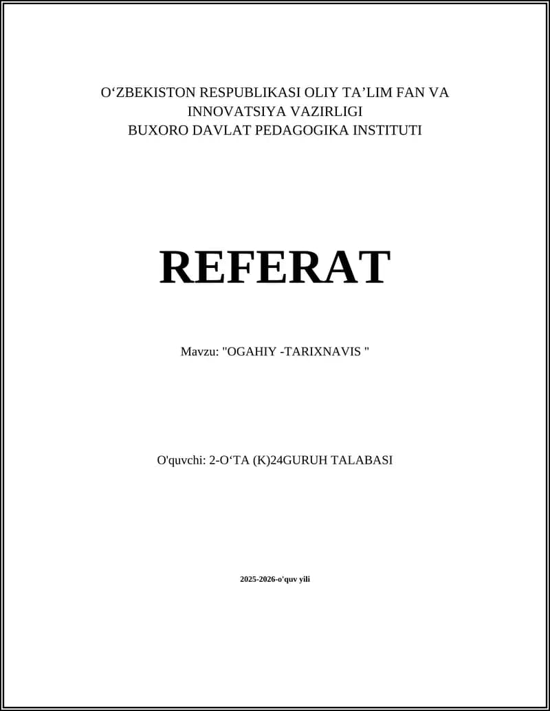 "OGAHIY -TARIXNAVIS"
