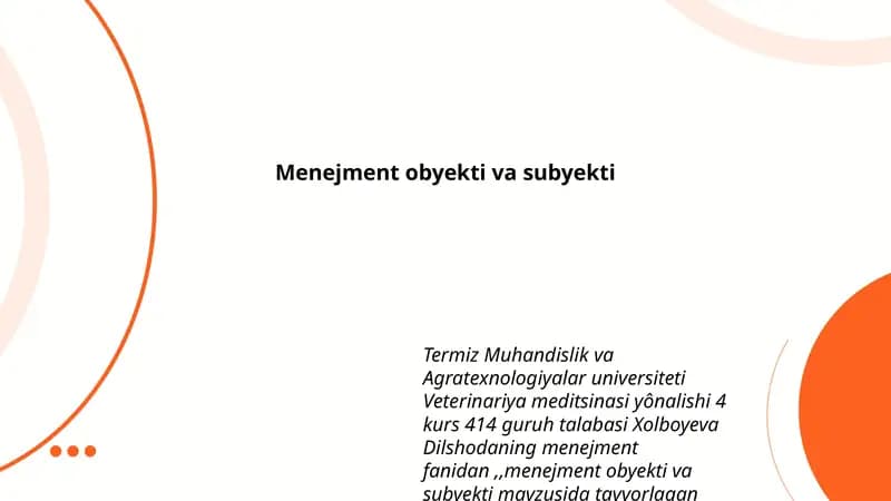 Menejment obyekti va subyekti