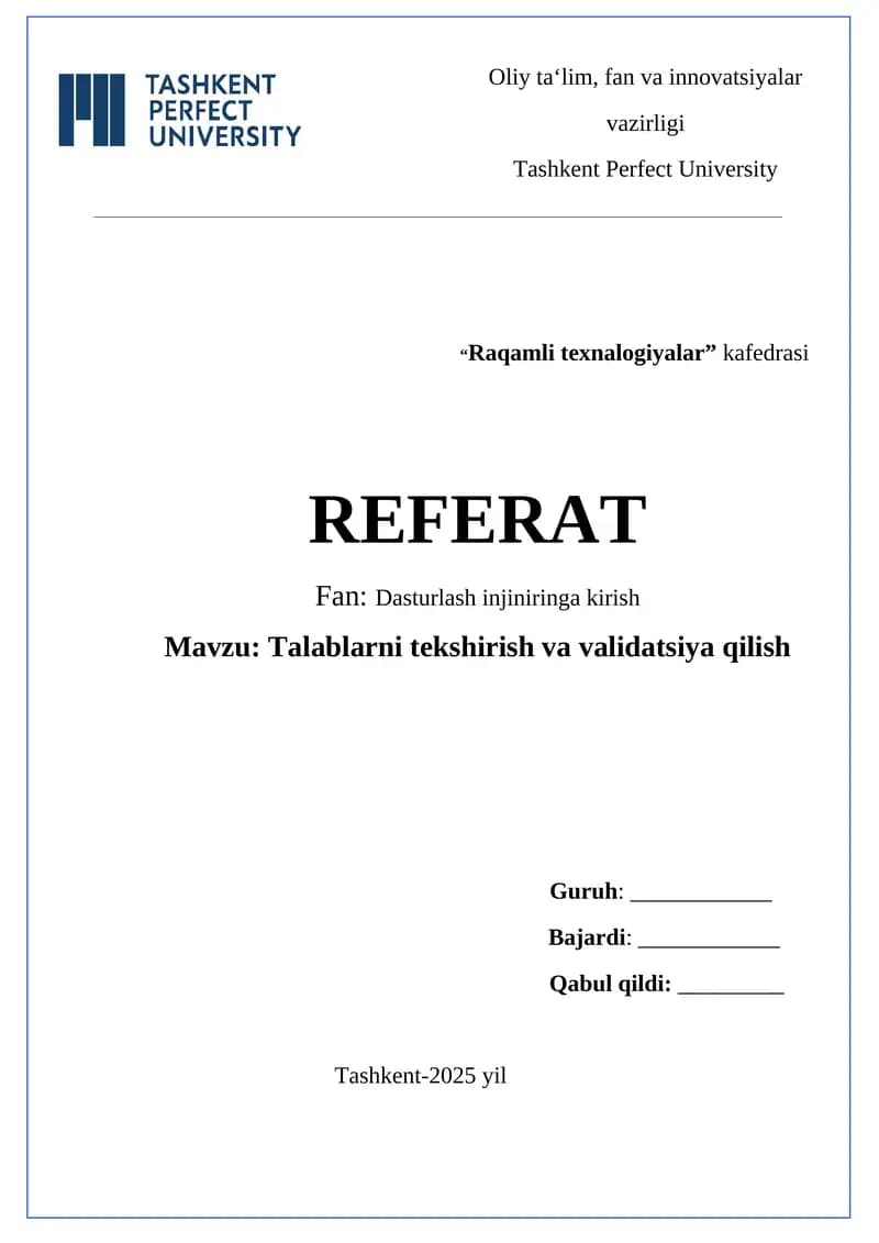 Talablarni tekshirish va validatsiya qilish