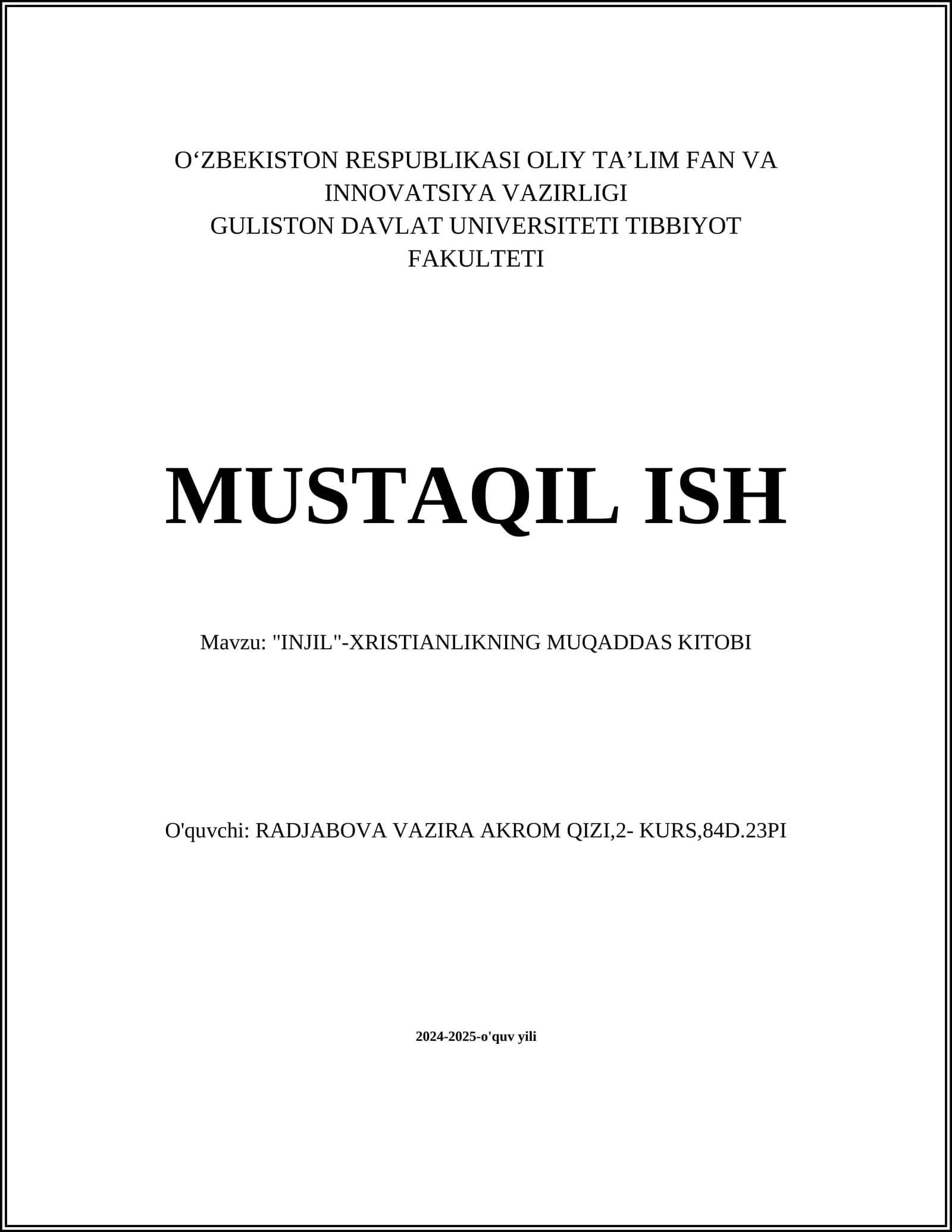 INJIL - XRISTIANLIKNING MUQADDAS KITOBI