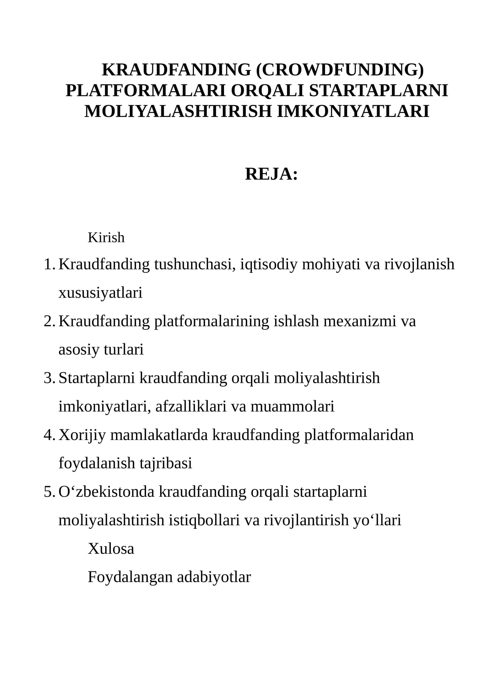 Kraudfanding (Crowdfunding) Platformalari Orqali Startaplarni Moliyalashtirish Imkoniyatlari