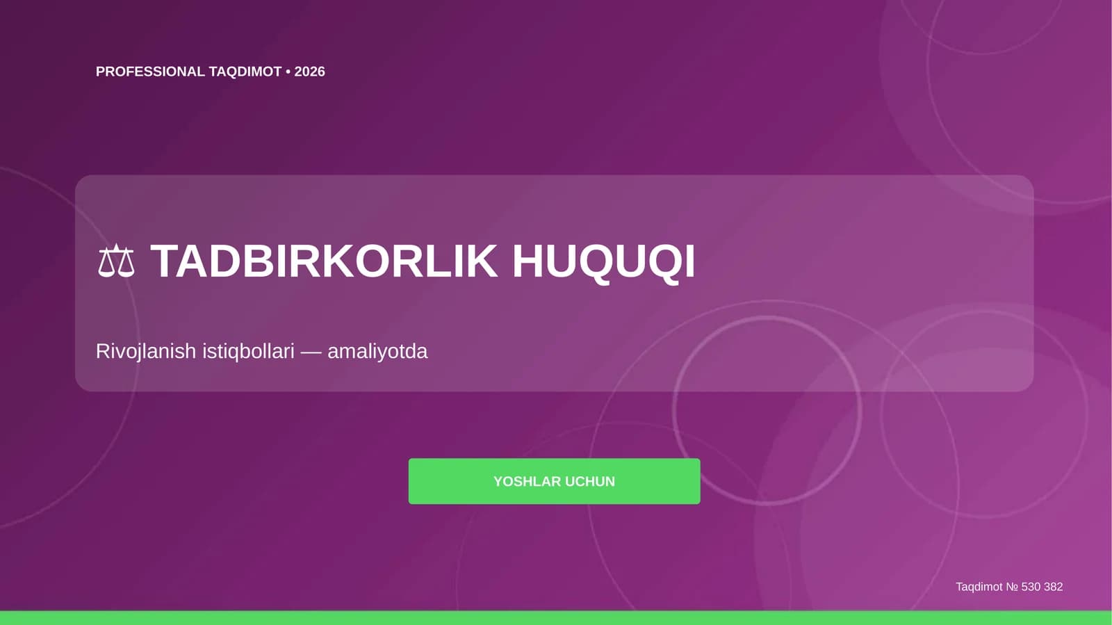 Tadbirkorlik huquqi: rivojlanish istiqbollari (amaliyotda) [yoshlar uchun]