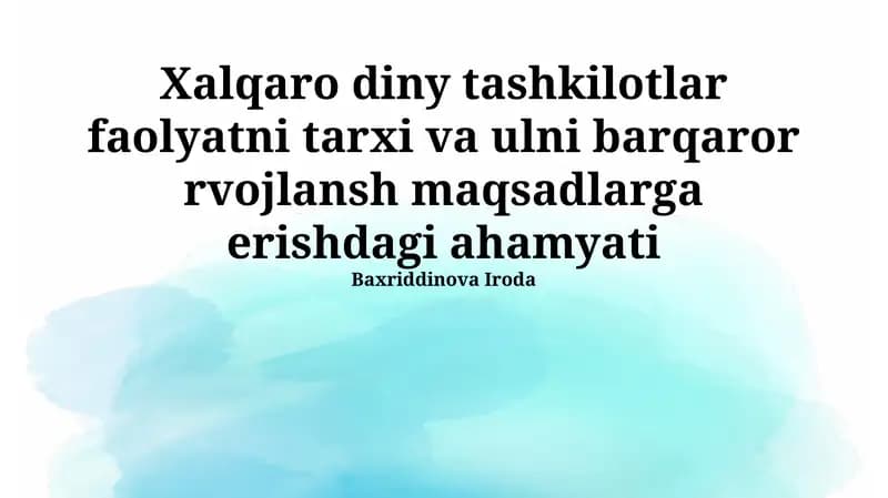 Xalqaro diniy tashkilotlarning faoliyati