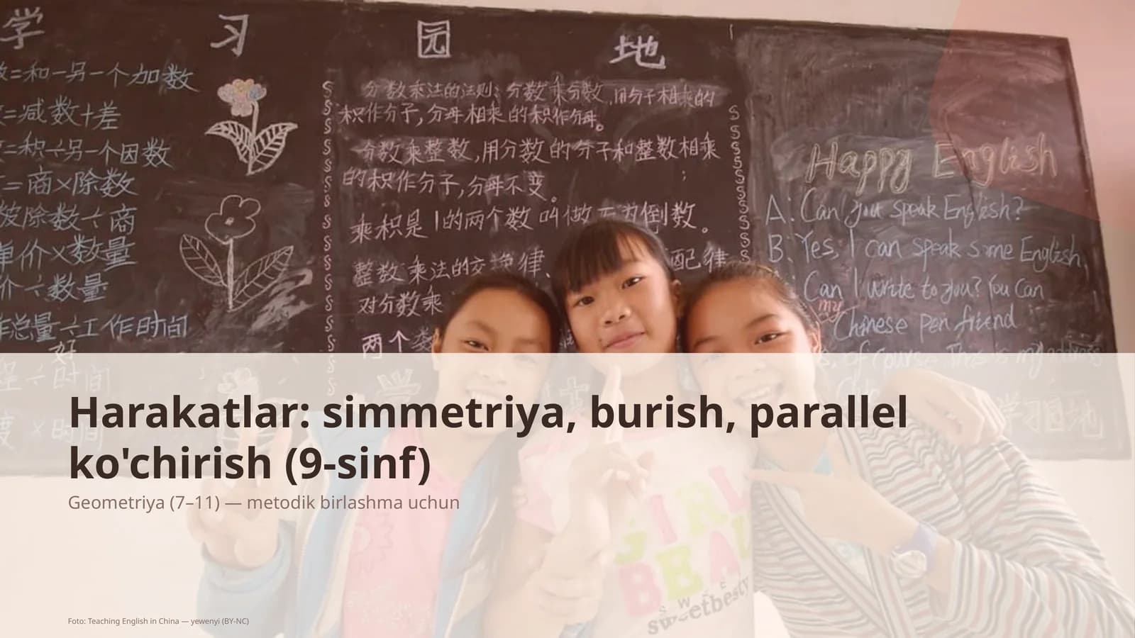 Harakatlar: simmetriya, burish, parallel ko'chirish (9-sinf)