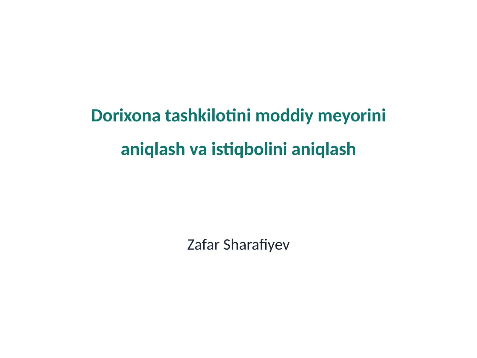 Dorixona moddiy meyorlari tahlili