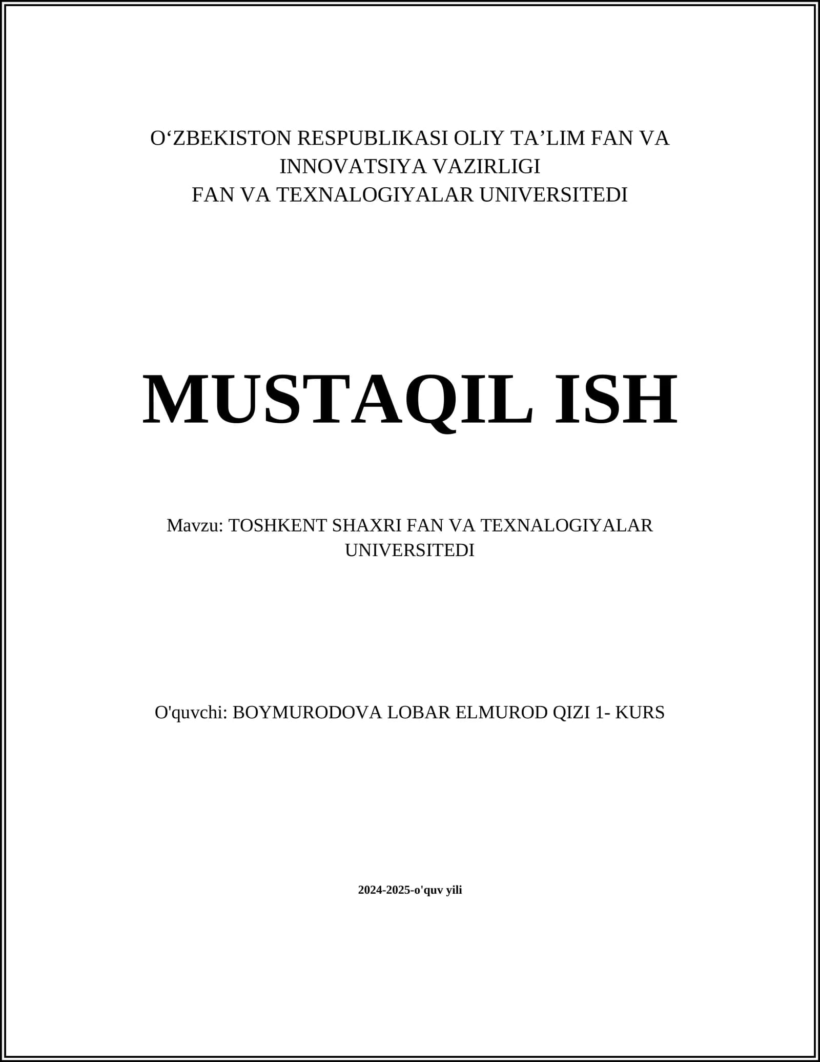 Toshkent shahrida fan va texnologiyalar ta'limi