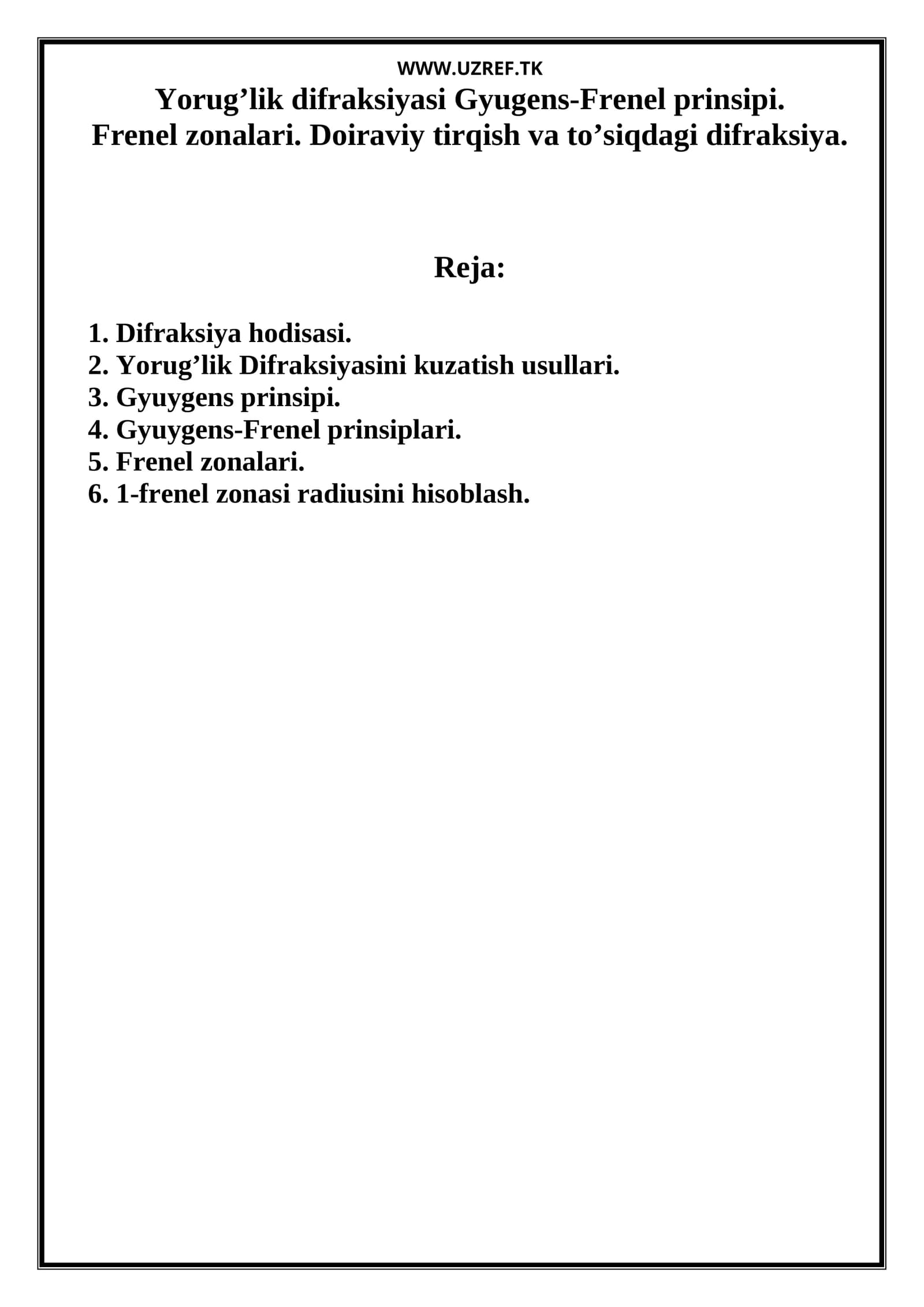 Yorug’lik difraksiyasi Gyugens-Frenel prinsipi