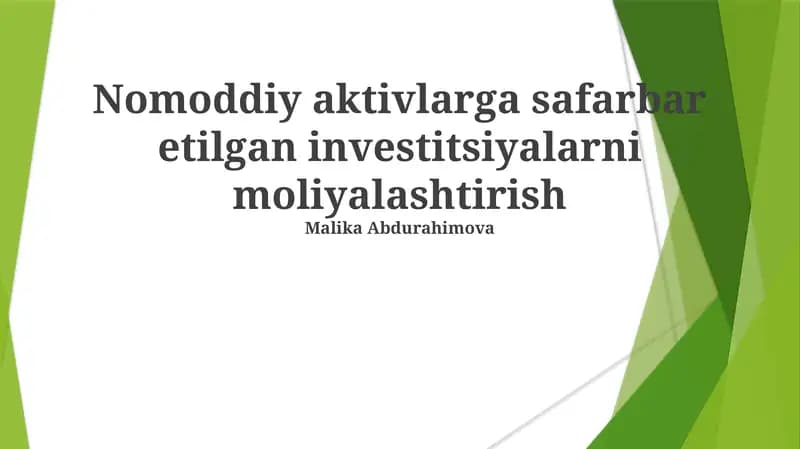 Moʻljalsiz aktivlar va ularni moliyalashtirish
