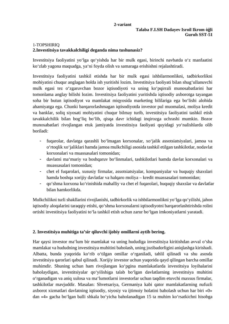 Investitsiya Tavakkalchiligi