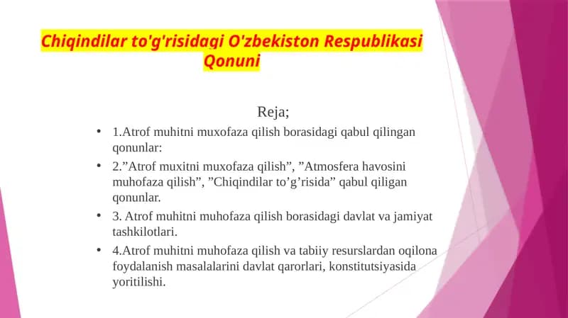 Chiqindilar to'g'risidagi O'zbekiston Respublikasi Qonuni