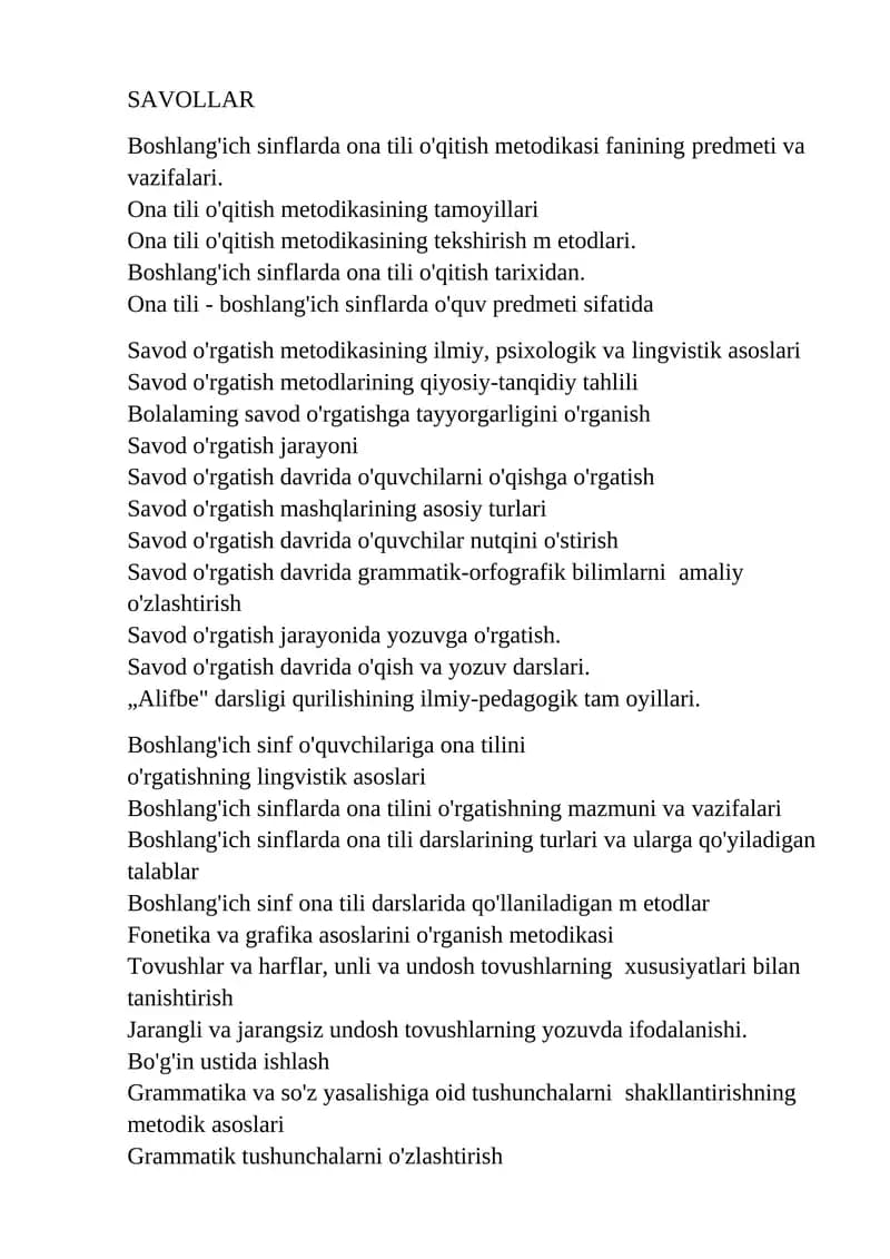 Ona tili o'qitish metodikasi fanining predmeti va vazifalari