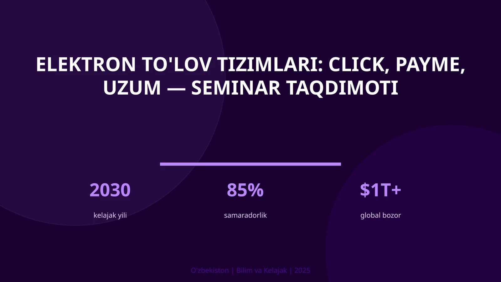 Elektron to'lov tizimlari: Click, Payme, Uzum — seminar taqdimoti