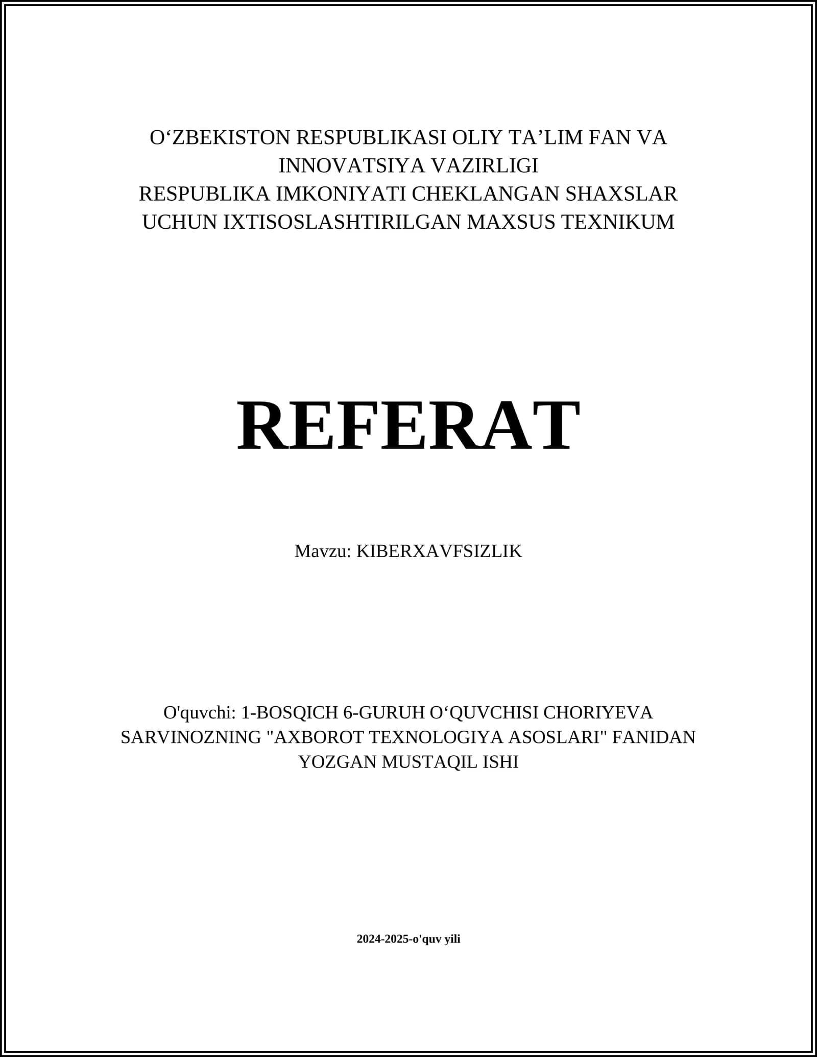 Kiberxavfsizlik Referat