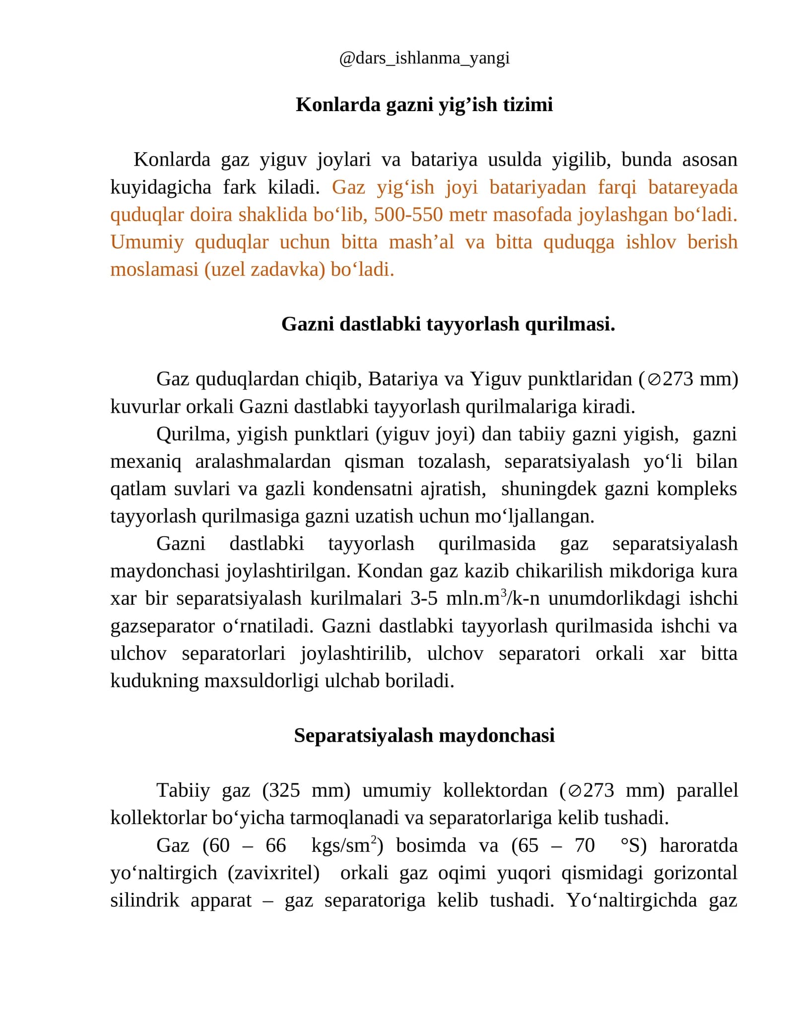 Konlarda gazni yig’ish tizimi