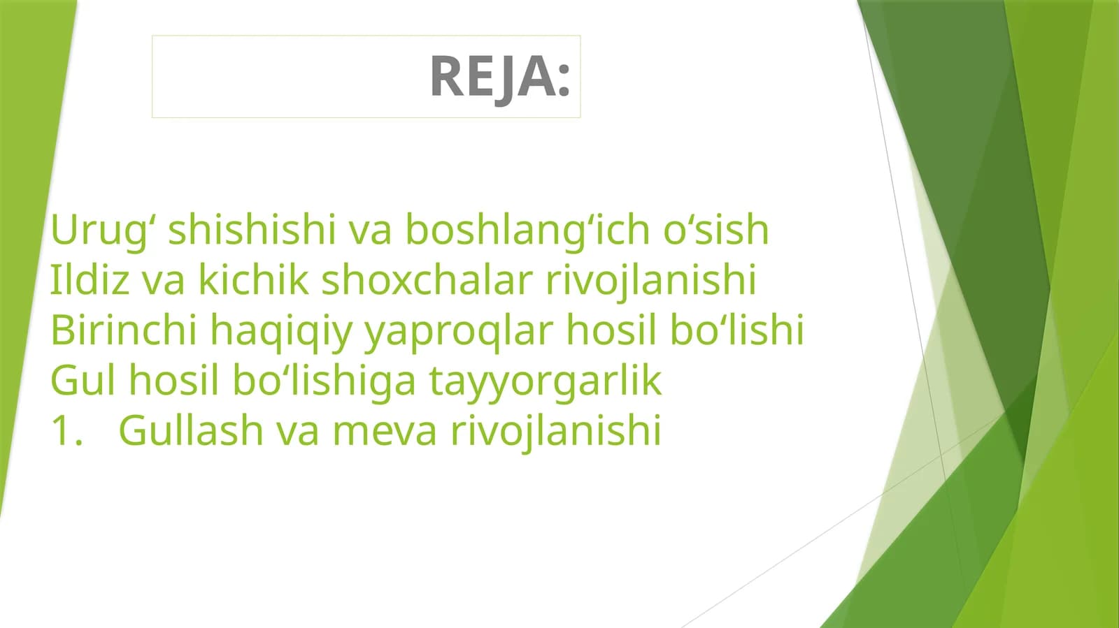 Urug‘ shishishi va boshlang‘ich o‘sish