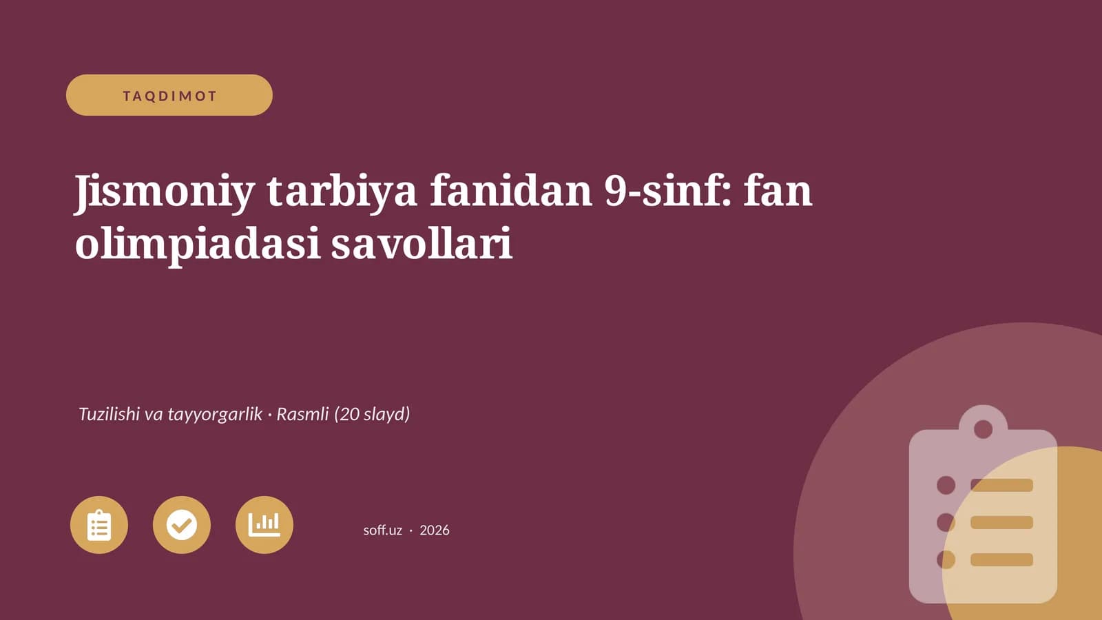 Jismoniy tarbiya fanidan 9-sinf: fan olimpiadasi savollari