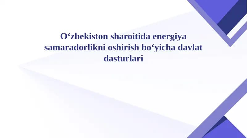 Oʻzbekiston sharoitida energiya samaradorlikni oshirish boʻyicha davlat dasturlari