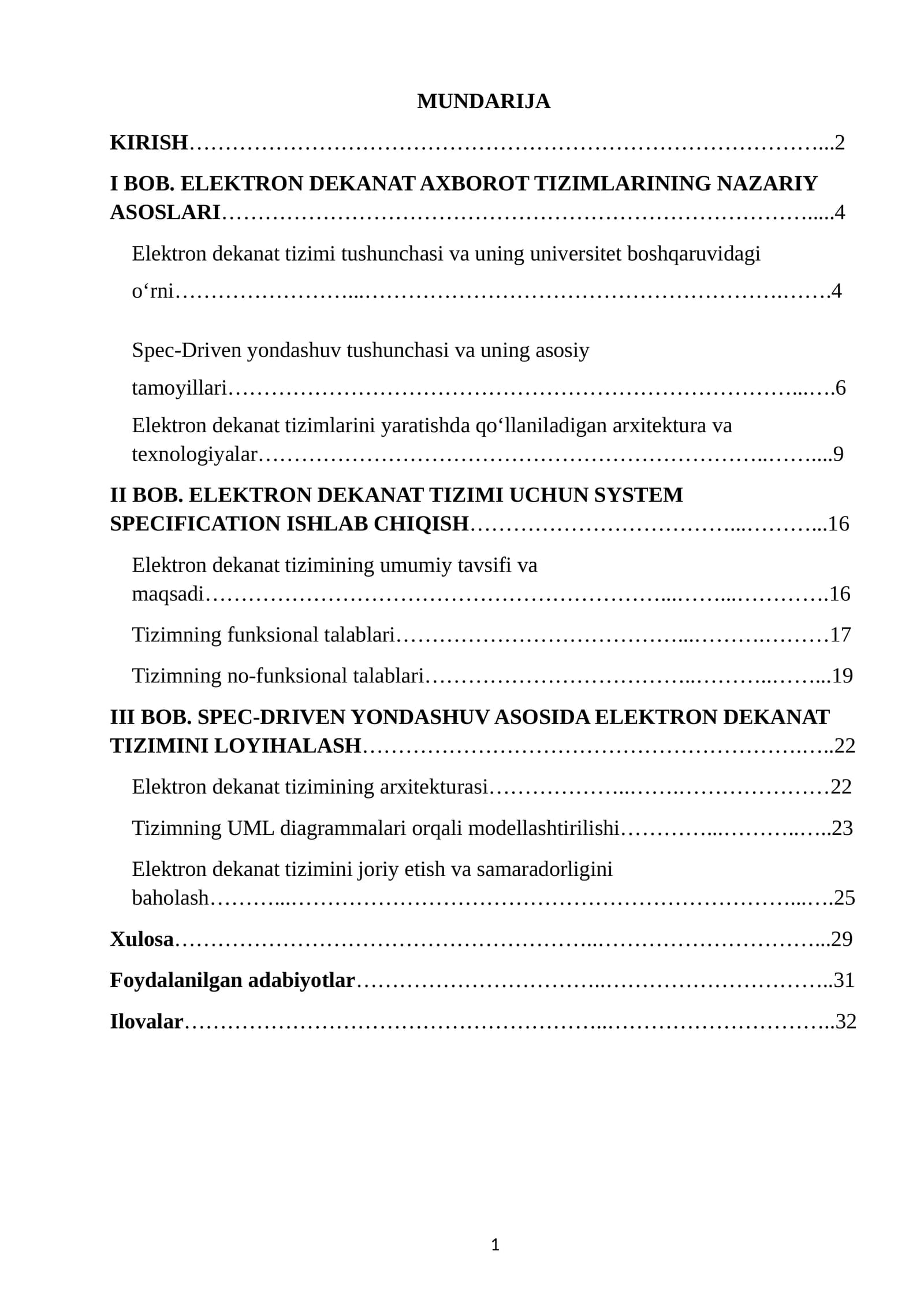 Universitet uchun Spec-Driven yondashuv asosida elektiron dekanat axborot tizimini loyihalash ( Yangi sikl )