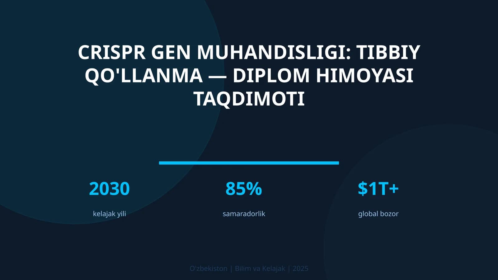 CRISPR GEN MUHANDISLIGI: TIBBIY QO'LLANMA — DIPLOM HIMOYASI TAQDIMOTI