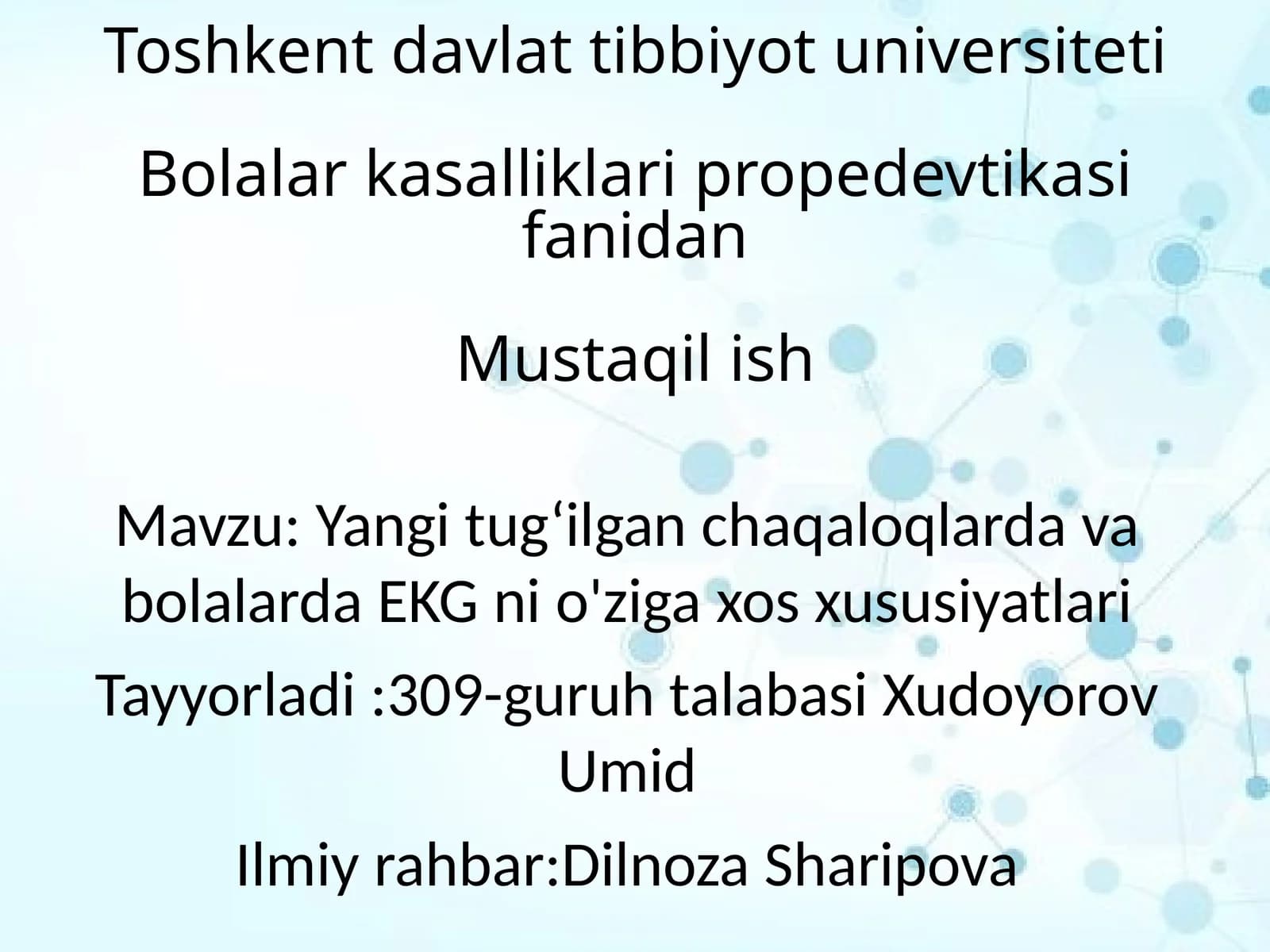 Toshkent Davlat Tibbiyot Universiteti Bolalar Kasalliklari Propedevtikasi