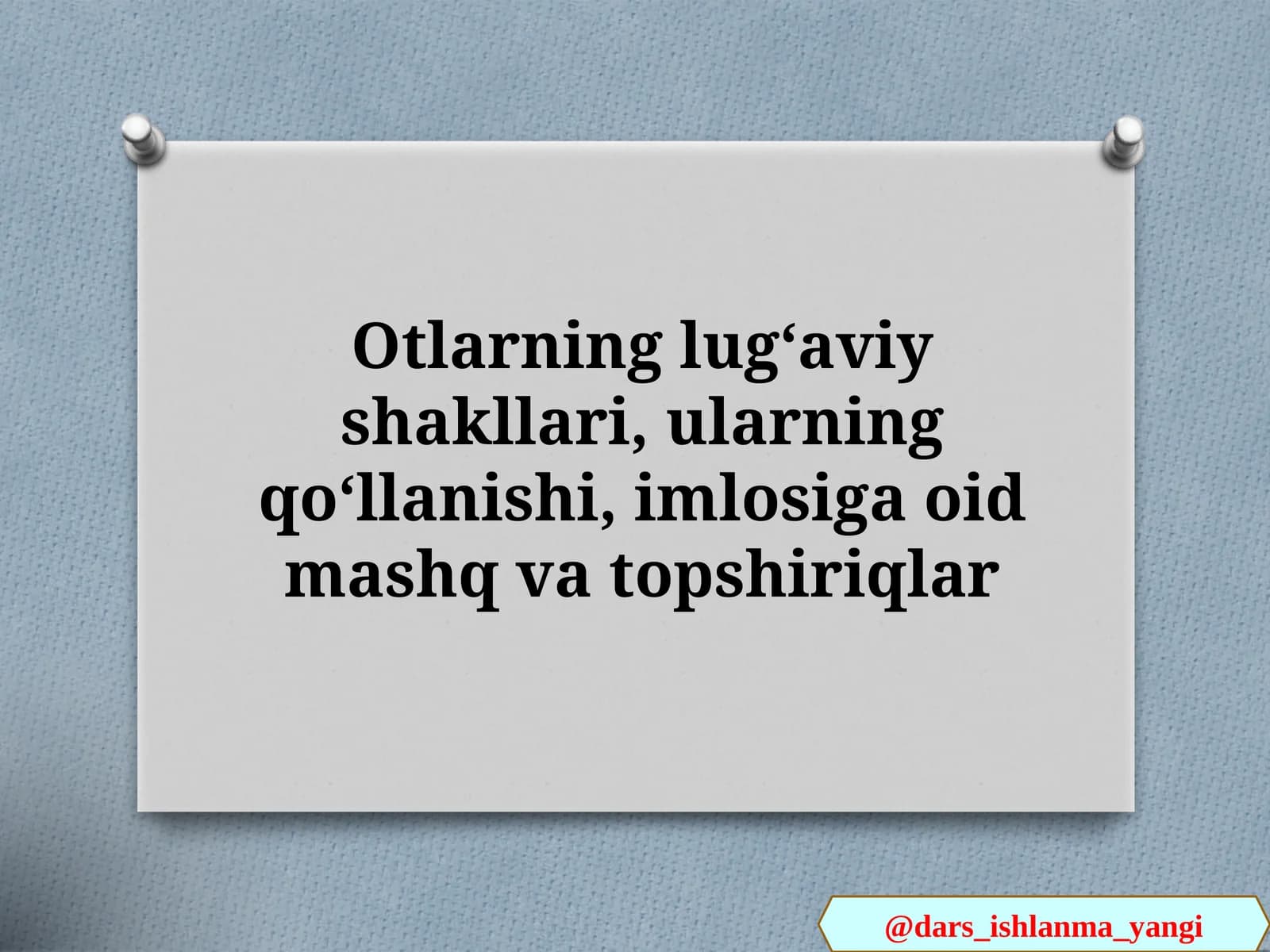 Otlarning lugʻaviy shakllari, ularning qoʻllanishi, imlosiga oid mashq va topshiriqlar