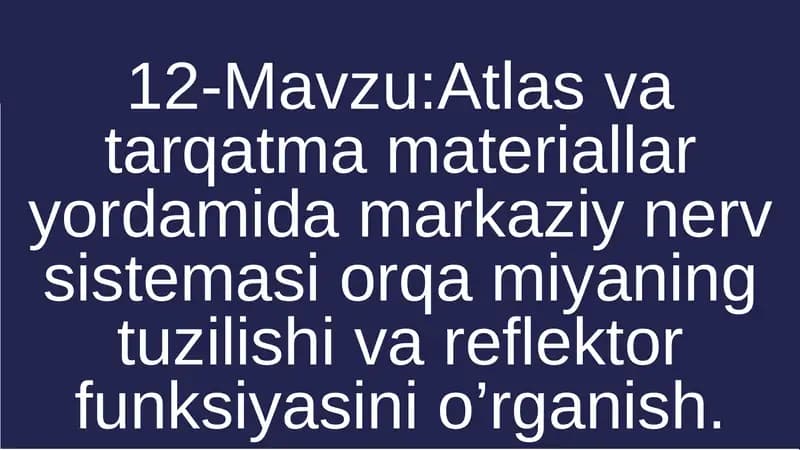 Atlas vatarqatmamateriallaryordamidamarkaziynervsistemasiorqamiyaningtuzilishivareflektorfunksiyasinio’rganish