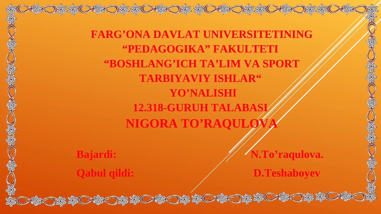 BOSHLANG’ICH TA’LIM VA SPORT TARBIYAVIY ISHLAR YO’NALISHI