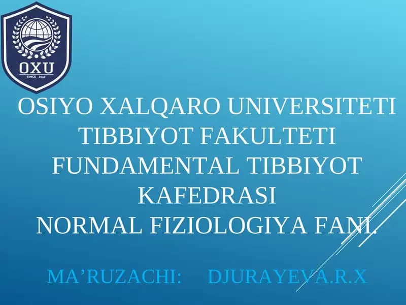 FIZIOLOGIYAGA KIRISH. QO`ZG`ALUVCHAN TO`QIMALARDA BIOELEKTRIK HODISALAR