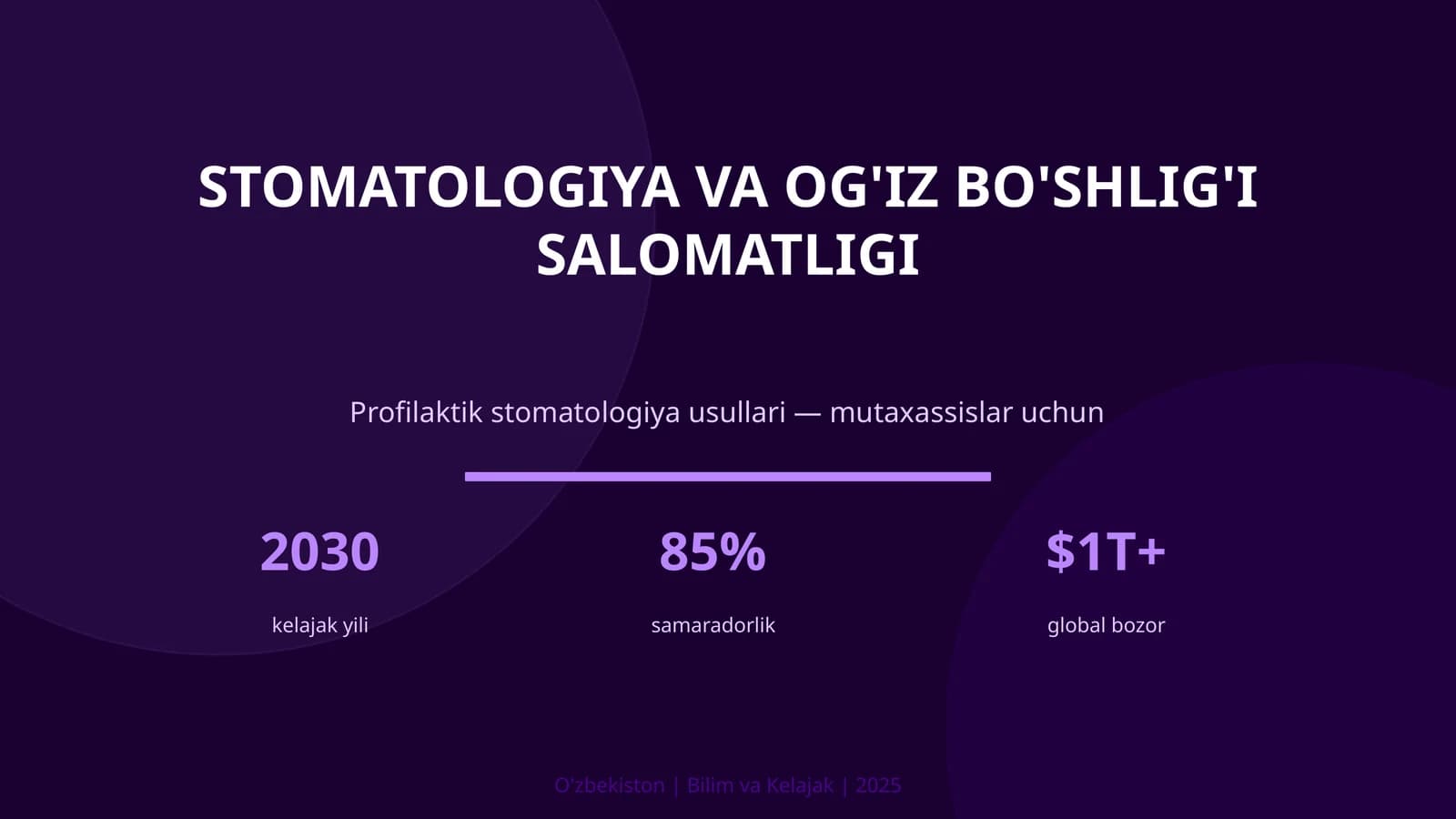STOMATOLOGIYA VA OG'IZ BO'SHLIG'I SALOMATLIGI