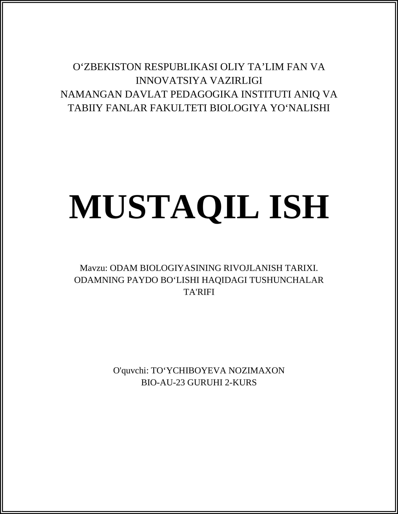 ODAM BIOLOGIYASINING RIVOJLANISH TARIXI