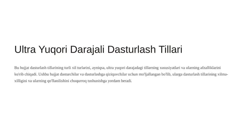 Ultra Yuqori Darajali Dasturlash Tillari