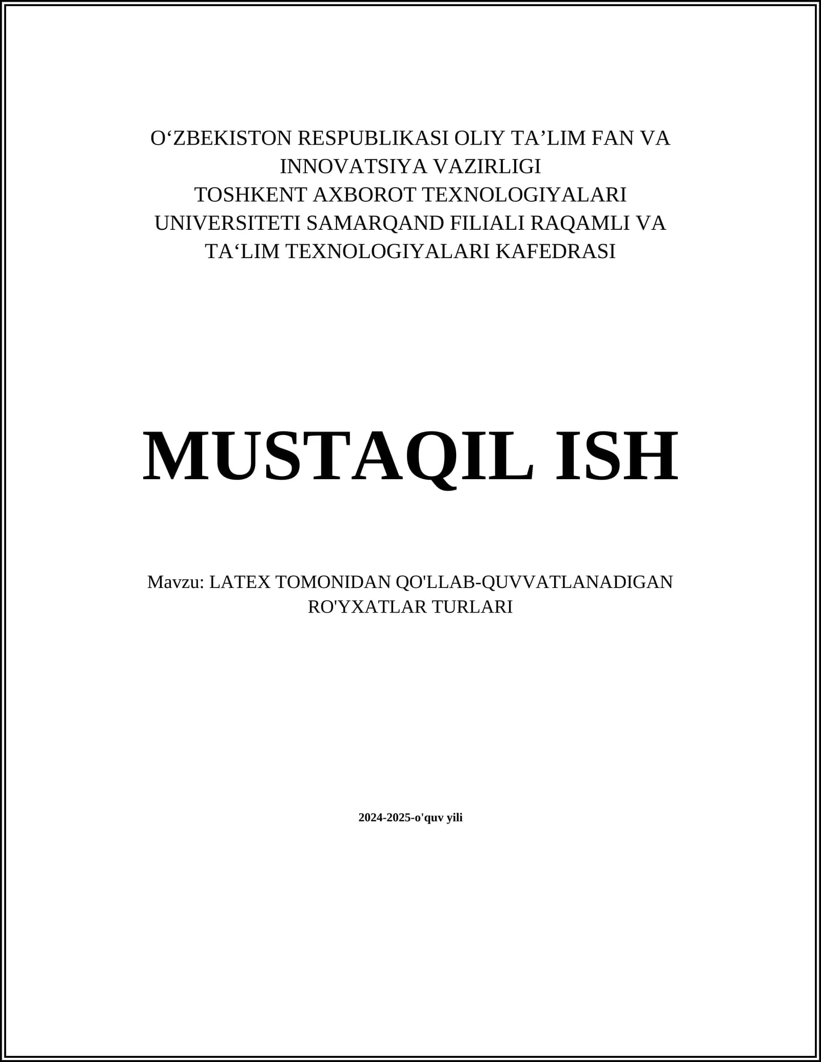 LATEX TOMONIDAN QO'LLAB-QUVVATLANADIGAN RO'YXATLAR TURLARI