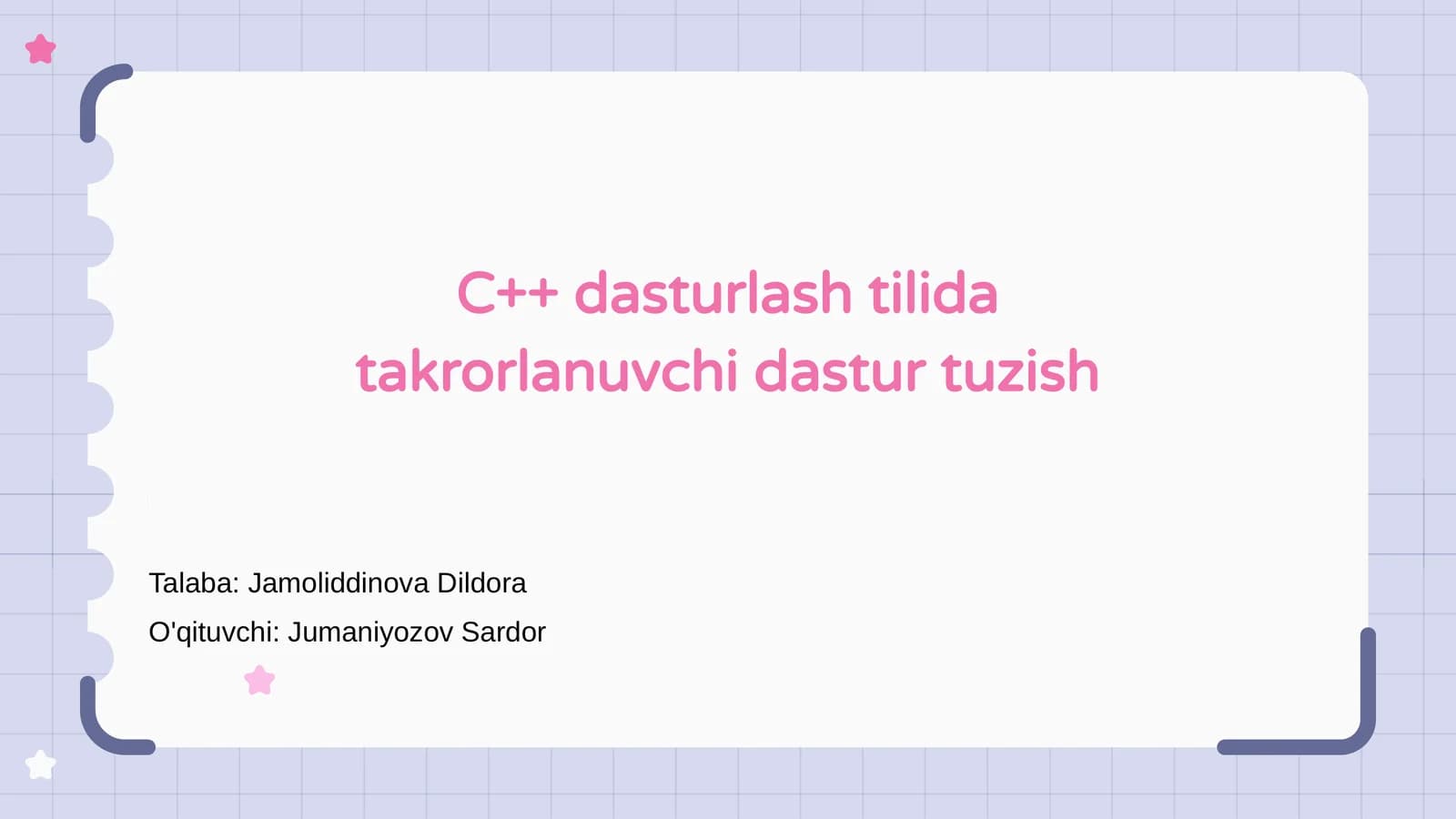 C++ dasturlash tilida takrorlanuvchi dastur tuzish