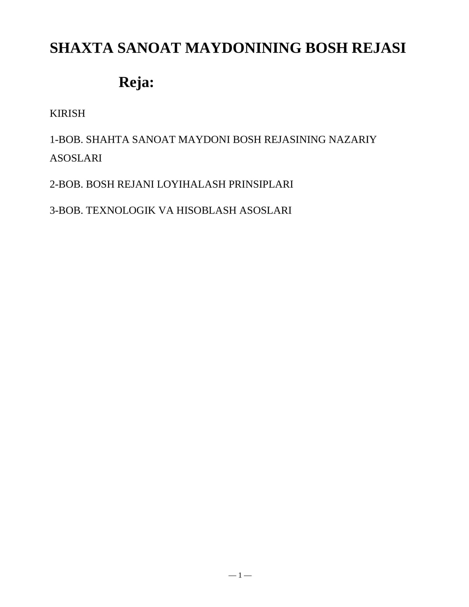 SHAXTA SANOAT MAYDONINING BOSH REJASI