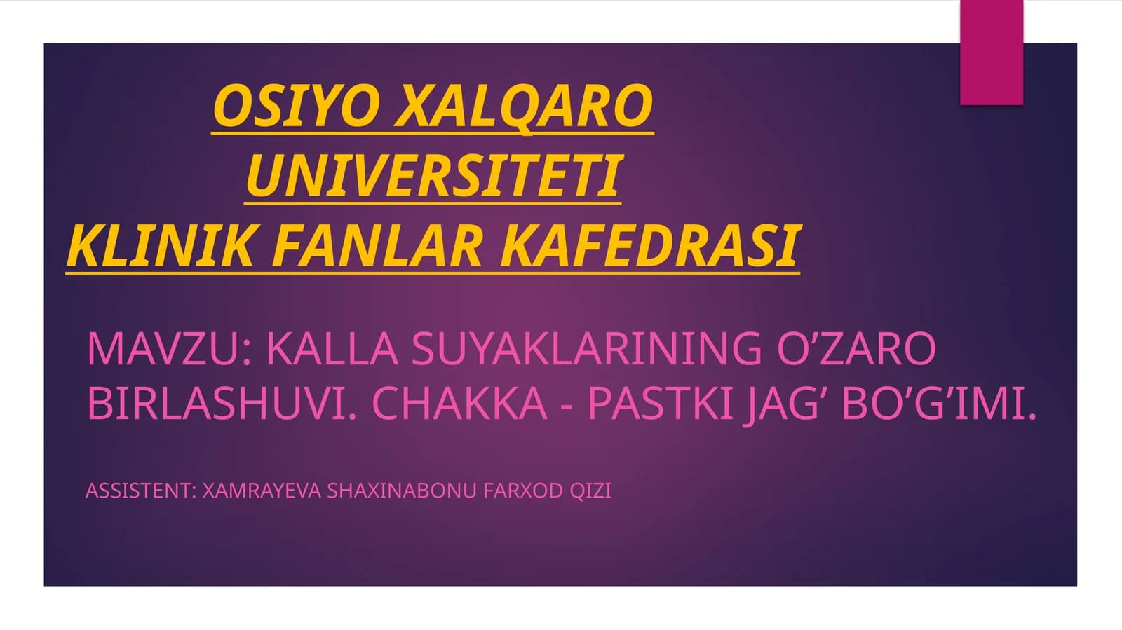 KALLA SUYAKLARINING O’ZARO BIRLASHUVI. CHAKKA - PASTKI JAG’ BO’G’IMI