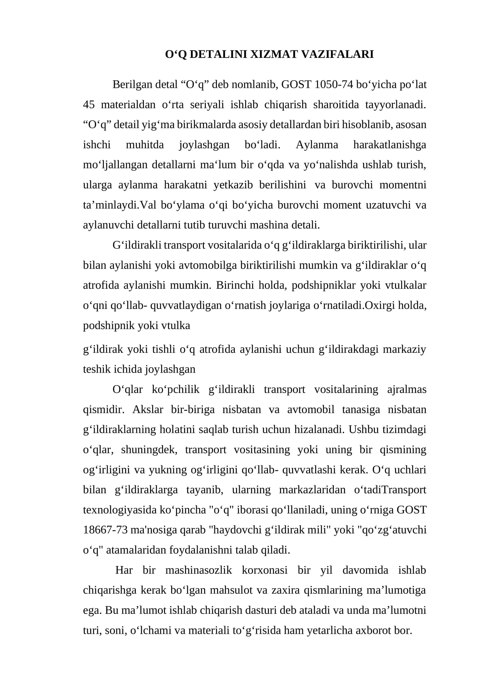 O‘q Detalini Xizmat Vazifalari