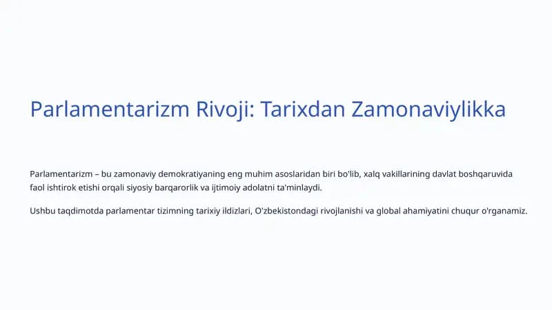 Parlamentarizm Rivoji: Tarixdan Zamonaviylikka
