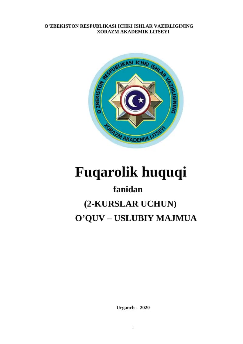FUQAROLIK HUQUQI fanidan O’QUV - METОDIK MAJMUA