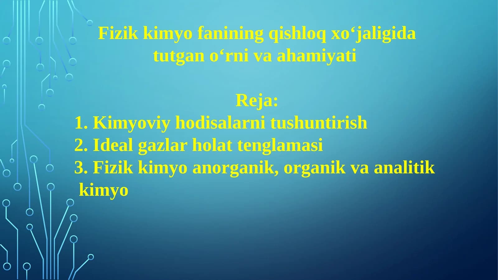 Fizikkimyofaniningqishloqxoʻjaligidatutganoʻrnivaahamiyati
