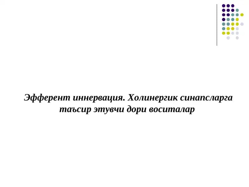 Эфферент иннервация. Холинергик синапсларга таъсир этувчи дори воситалар