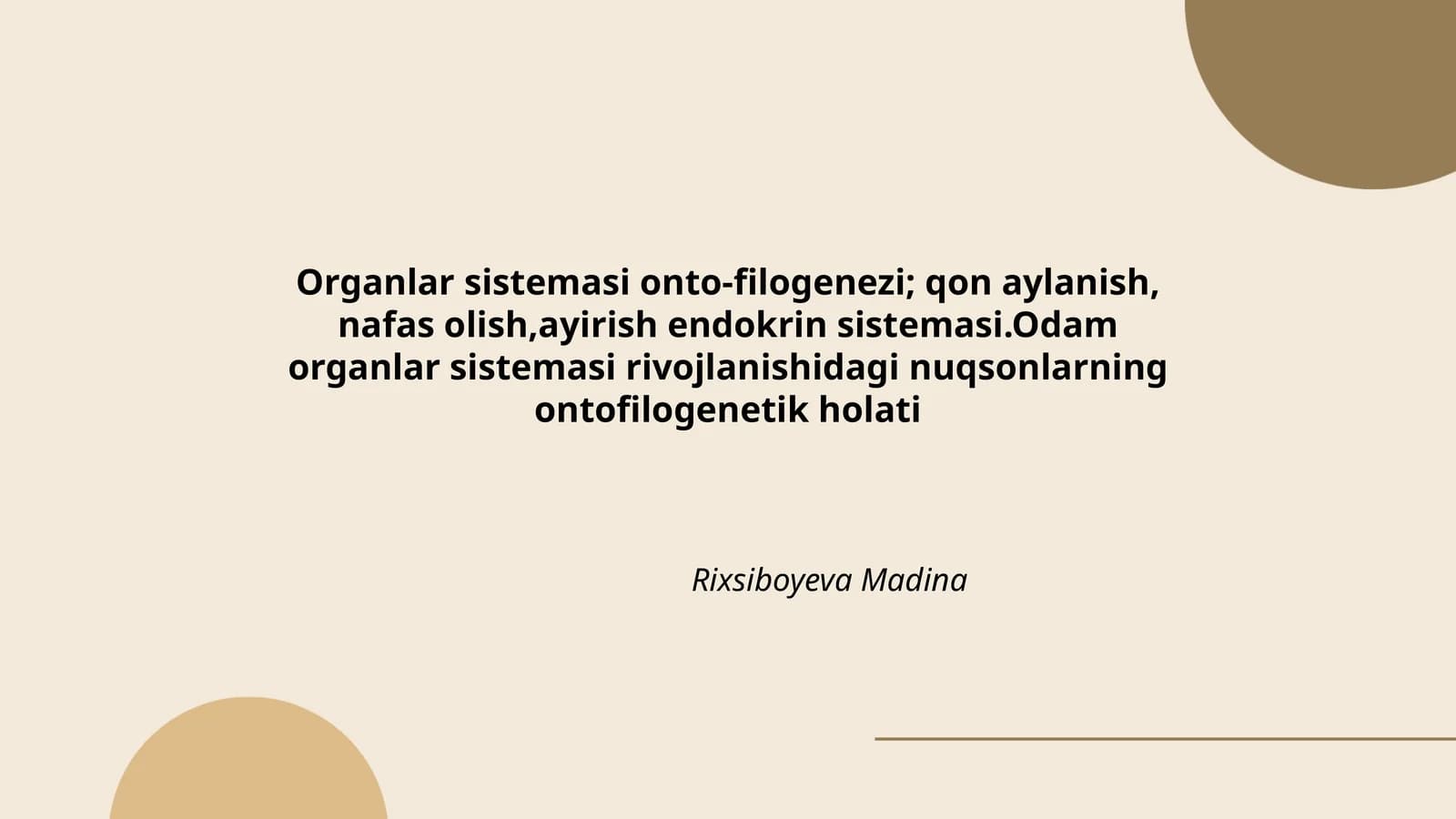 Organlar sistemasi onto-filogenezi; qon aylanish, nafas olish,ayirish endokrin sistemasi.Odam organlar sistemasi rivojlanishidagi nuqsonlarning ontofilogenetik holati