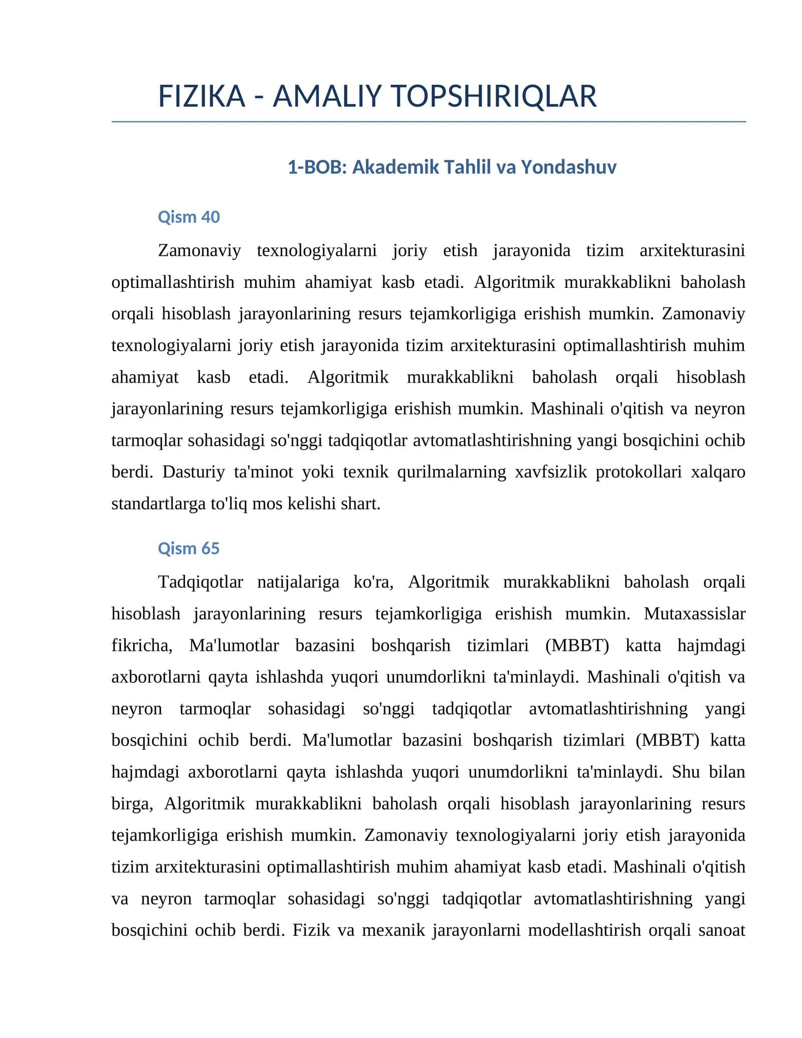 FIZIKA - AMALIY TOPSHIRIQLAR
