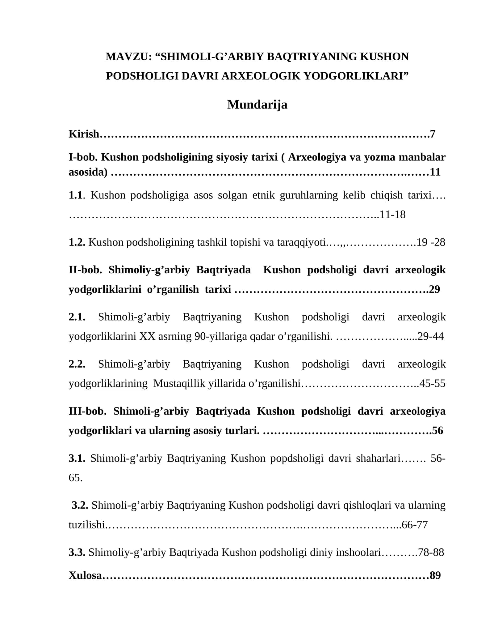 “SHIMОLI-G’АRBIY BАQTRIYАNING KUSHОN PОDSHОLIGI DАVRI АRXЕОLОGIK YОDGОRLIKLАRI”
